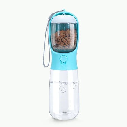 19oz Portable Pet Water Bottle with Food Container - 2-in-1 Dispenser for Dogs, Cats, Rabbits, and Other Pets - Ideal for Walking, Hiking, Camping, and Travel (Blue, 550ml)