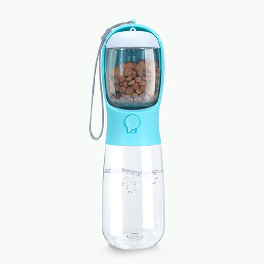 19oz Portable Pet Water Bottle with Food Container - 2-in-1 Dispenser for Dogs, Cats, Rabbits, and Other Pets - Ideal for Walking, Hiking, Camping, and Travel (Blue, 550ml)