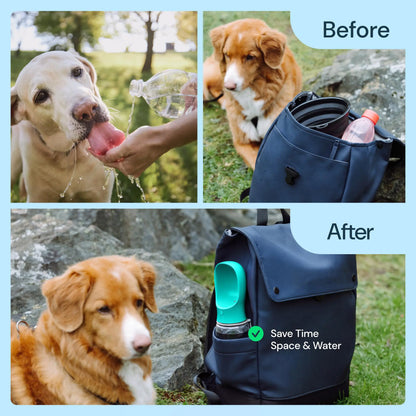19oz Portable Pet Water Bottle with Food Container - 2-in-1 Dispenser for Dogs, Cats, Rabbits, and Other Pets - Ideal for Walking, Hiking, Camping, and Travel (Blue, 550ml)